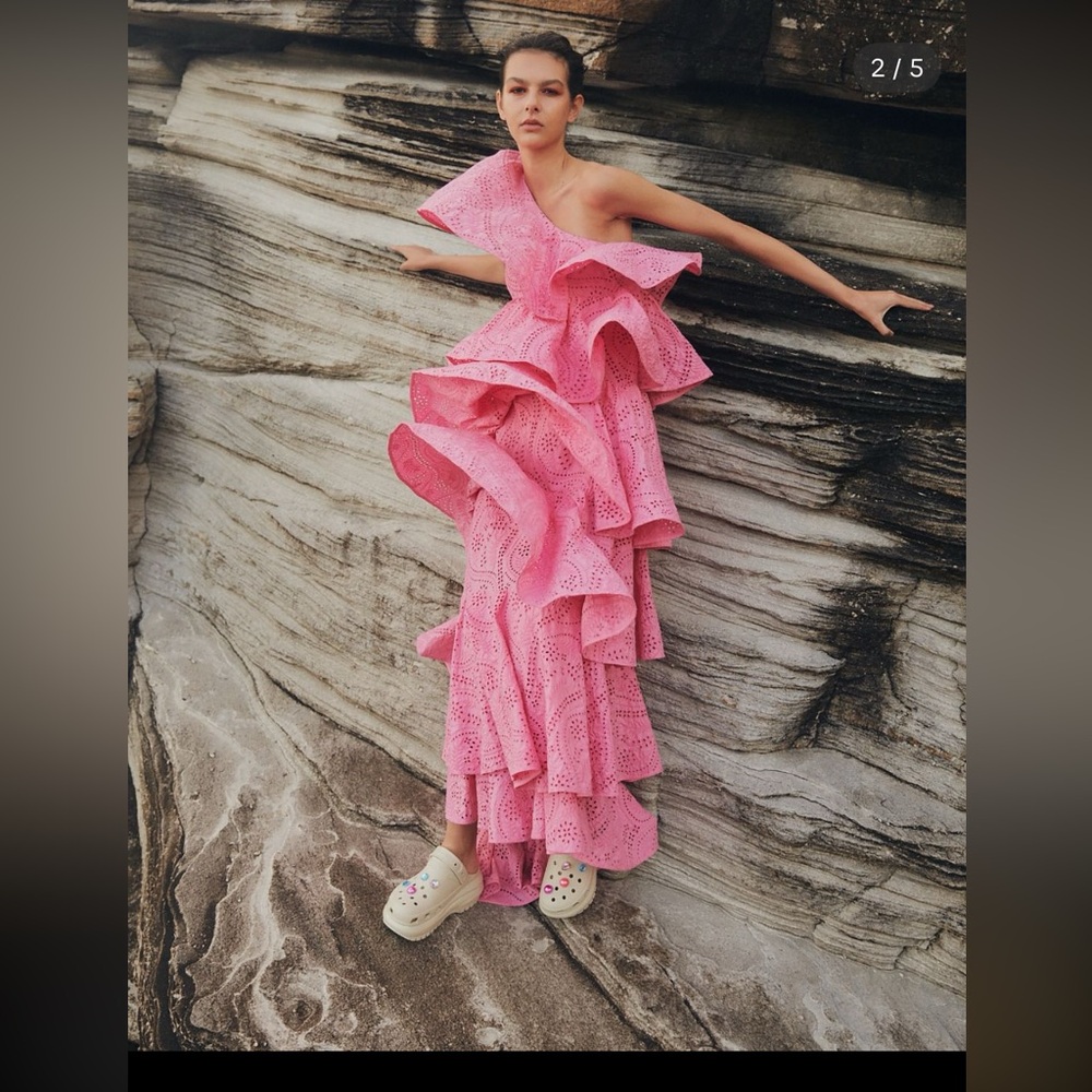 Chic One-Shoulder Pink Ruffle Dress - Picture 2 of 9